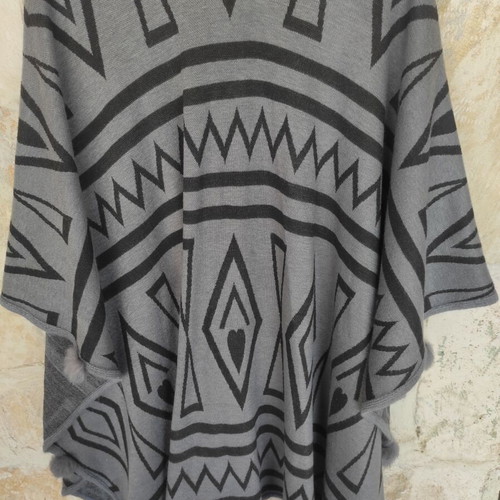 Women's Cape Poncho with Geometric Patterns and Tassels, Like New, One Size
