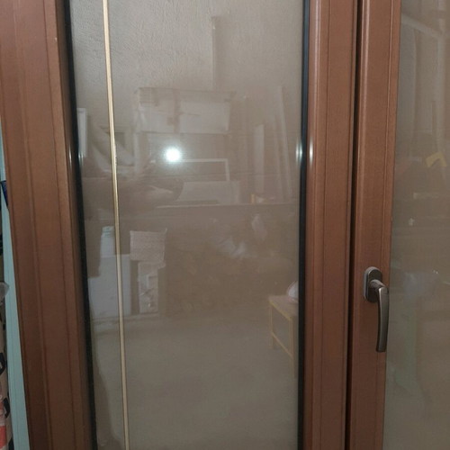 Aluminum balcony door brown with wooden profile and perimeter mechanism new