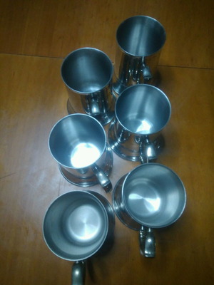 Ποτήρια μπύρας inox vintage, καινούργια, σετ 6, 0,3lt