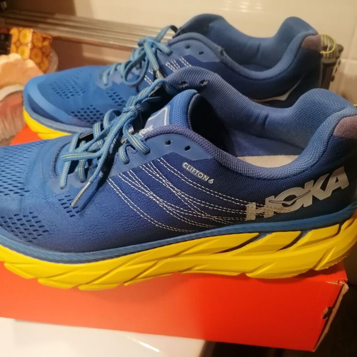 Hoka One One Clifton 6 athletic shoes used size 47 blue yellow