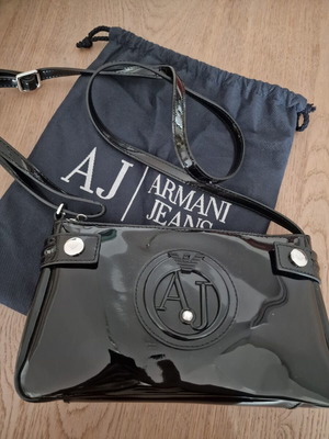 Armani Exchange shoulder bag black patent leather with silver details like new evening