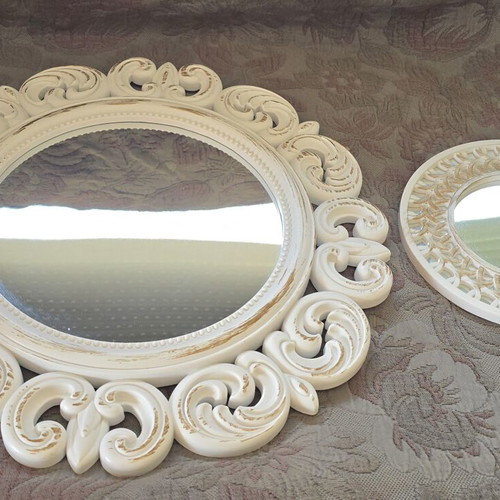 Set of 2 Wall Mirrors vintage shabby chic style white and gold