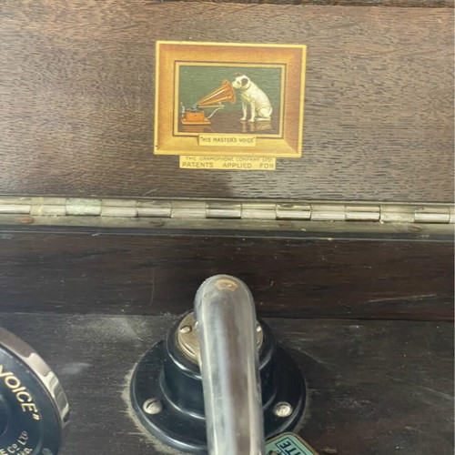 Master’s Voice Gramophone with Cabinet, 30 Records and 2 Needle Boxes used