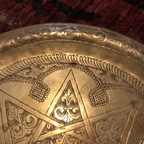 Vintage brass Moroccan tray 35cm used, handmade engraving