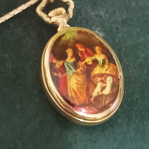 Vintage Gamundia Wind-Up Pocket Watch Pendant used, gold color