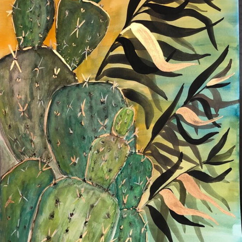 Watercolour painting new with cactus figures for decoration
