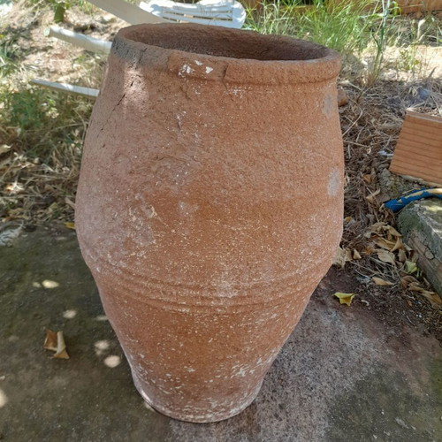Cretan ceramic jar used antique with crack, 62cm height