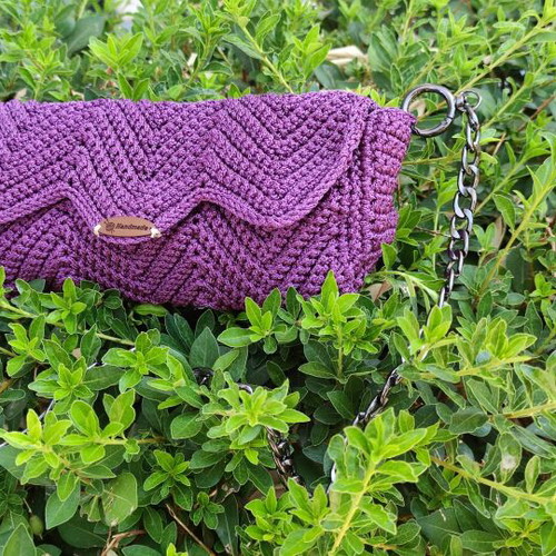 Knitted handmade shoulder bag purple made to order