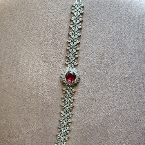 Bracelet with zircon stones silver plated, like new, red and silver