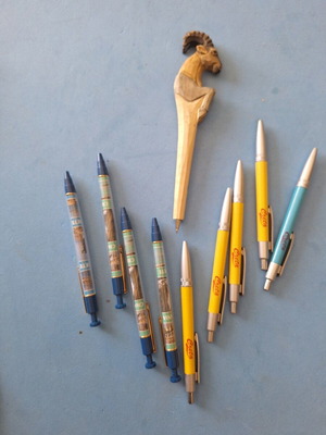 Old pens all together, wooden handmade and Cretan souvenirs