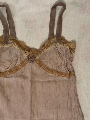 Feather Bone Silk Slip Dress Medium used, dusty rose with lace