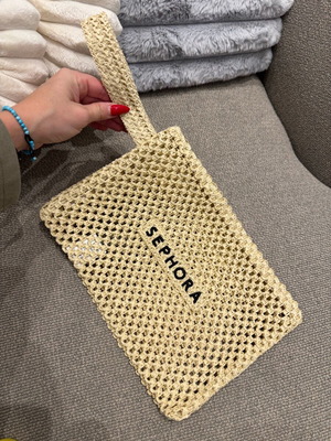 Sephora clutch toiletry bag new, beige woven straw material