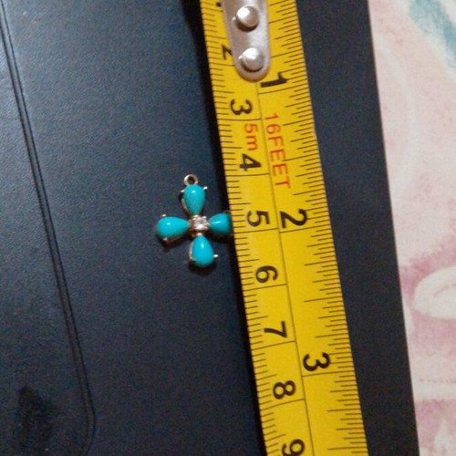 14K Gold Vintage Cross with Turquoise and Zircon