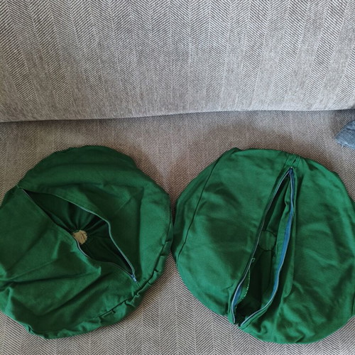Set of 2 handmade round decorative sofa pillows dark green new