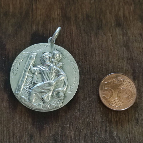 Silver Saint Christopher Medal 900 Antique Like New Collectible