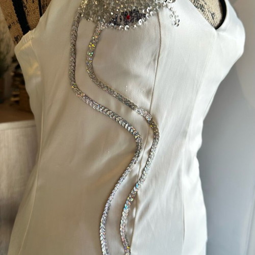 Lovely satin dress like new with sequin and bead design