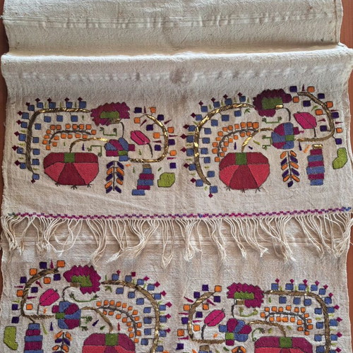 Tsevres vintage handmade embroidered cotton-silk fabric used