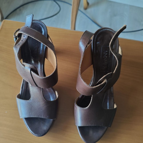 Anna F Leather Sandals Used, Brown, Size 36
