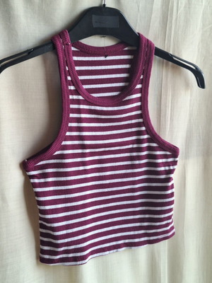Pronto Moda Βαμβακερό Ριγέ Crop Top Αμάνικο Μπορντό Λευκό S σαν καινούργιο