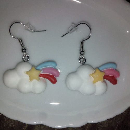 Cloud earrings with star new, white multicolor