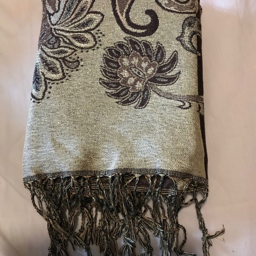 Pashmina scarf double-sided, new, gold and brown floral paisley design
