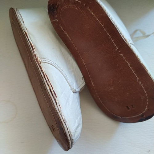 Vintage Afii Lampropouloi Shoe Box and Baby Shoes 1950s-60s, like new