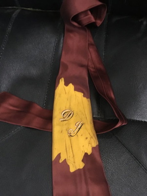 Γραβάτα με Μονόγραμμα Δ Ι Vintage μεταχειρισμένη, μεταξωτή καφέ με κίτρινο