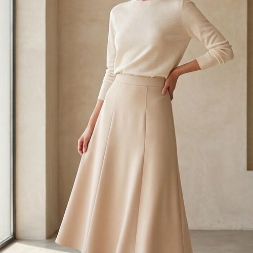Skirt new in sand color, A-line cut, slight flare