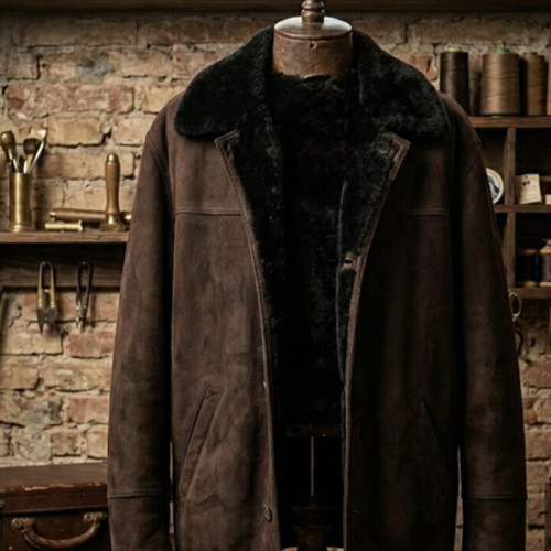 Vintage shearling jacket unisex large, like new, brown suede leather
