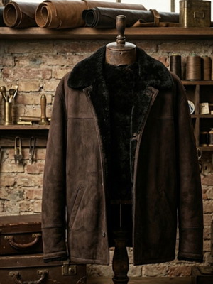 Vintage shearling jacket unisex large, like new, brown suede leather