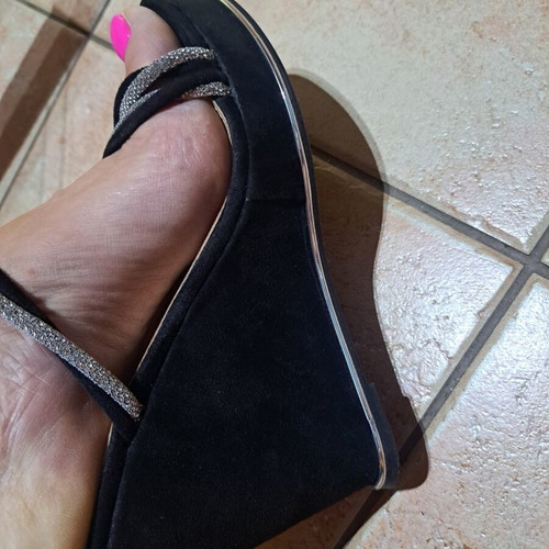 Platform sandals with black and silver laces with strass, new