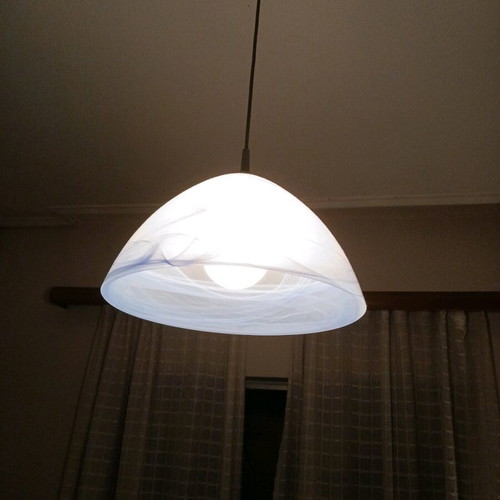Glass ceiling light blue like new with silver matte support