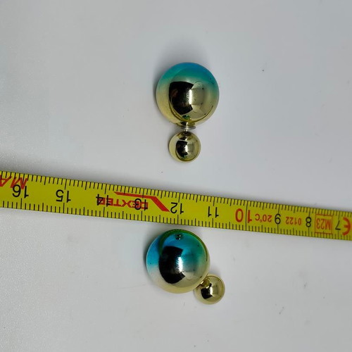Double-sided earrings like new, gold and blue spheres