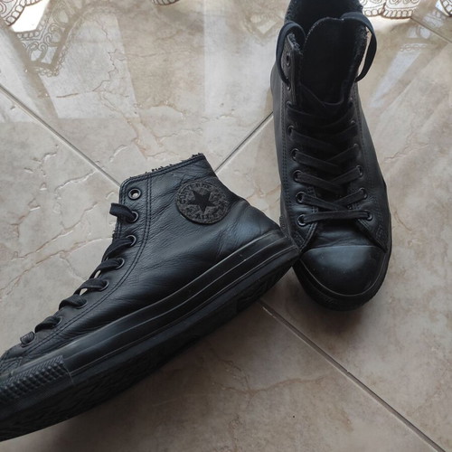 Converse All Star authentic black leather men's shoes used, size 42.5