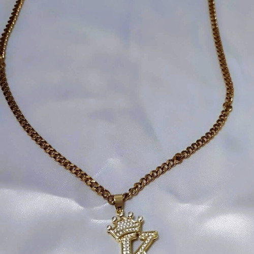 Monogram necklace gold new with sparkling zircon unisex