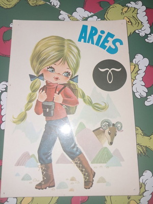 Zodiac Aries postcard used, vintage Spanish 60s 70s