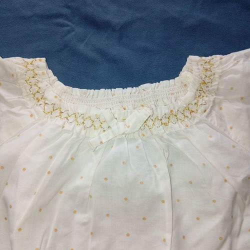 H&M White Girls' Blouse with Gold Polka Dots and Decorative Bow, Like New, 6-7y