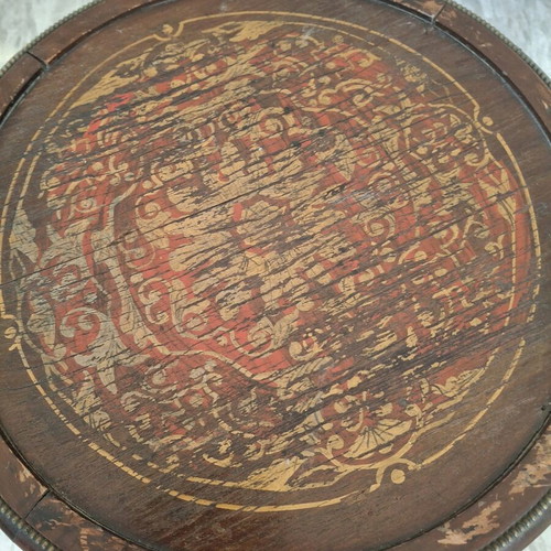 Vintage Louis XV style round table with Boulle marquetry, Italian mid-century