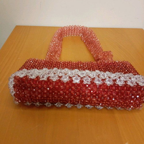 Beaded bag handmade new, shoulder, white and red