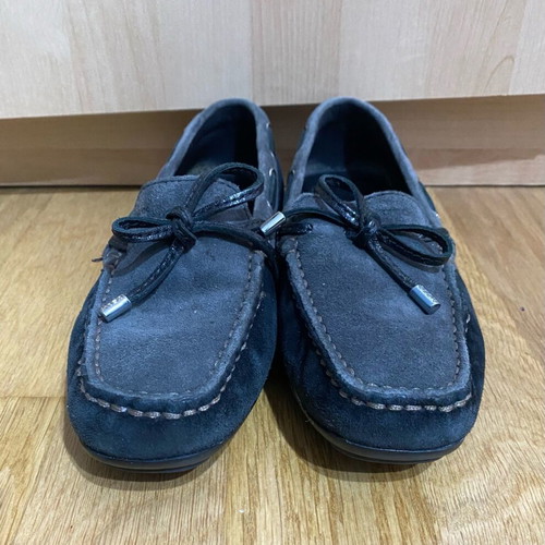 Geox leather suede moccasins black with grey like new