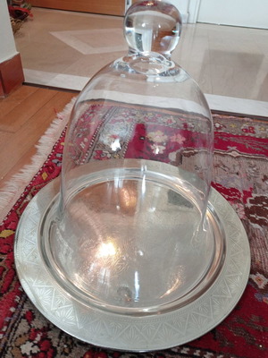 Glass bell with tray for sweets and decoration