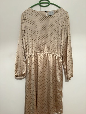 Compania Fantastica satin dress, champagne polka dots, asymmetric