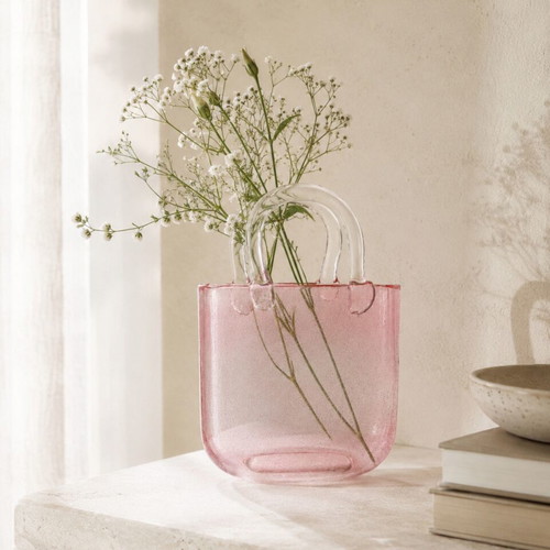 Glass vase in handbag shape new