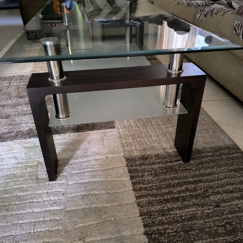 Modern coffee table used, glass and wood, 100x60x42 cm