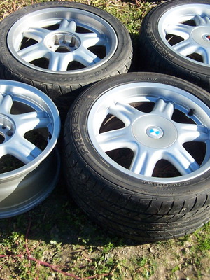 Genuine BMW 17 Aluminum Rims with 2 Used 265/40/ZR17 and 235/45/ZR17 Tires