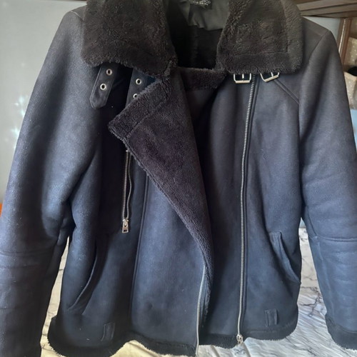Biker jacket women's warm with fur, size 42, black