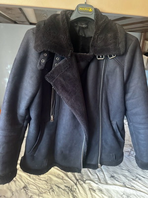 Biker jacket γυναικείο ζεστό με γούνα, μέγεθος 42, μαύρο
