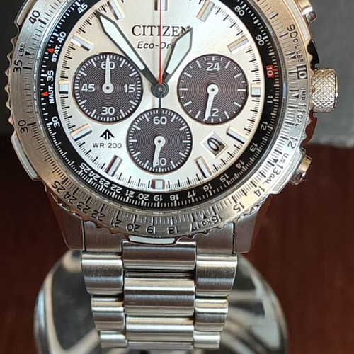 Citizen Promaster Sky EcoDrive Chronograph Silver Stainless Steel Bracelet watch like new