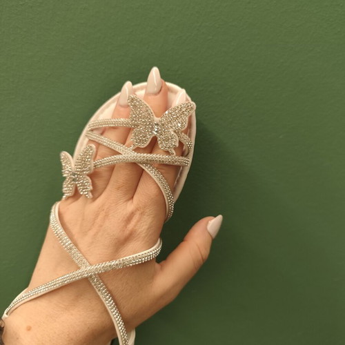 White sandals size 36 with butterfly strass new