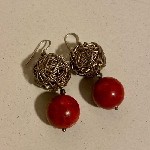 Silver Earrings Hanging with Amber New